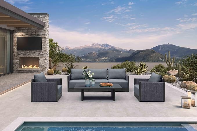 PURPLE LEAF Patio Furniture Set 6 Pieces Outdoor Conversation Sets PP Rope by PURPLELEAF