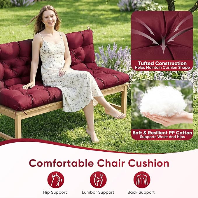 Waterproof Porch Swing Cushions 60 Inch, 2 3-Seater Replacement - Image 2