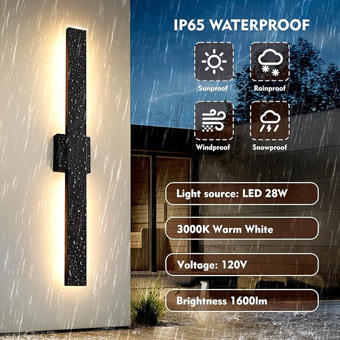 Black Long Outdoor Wall Lights Modern Exterior Lighting Fixtures 31.5 Inch - Image 3