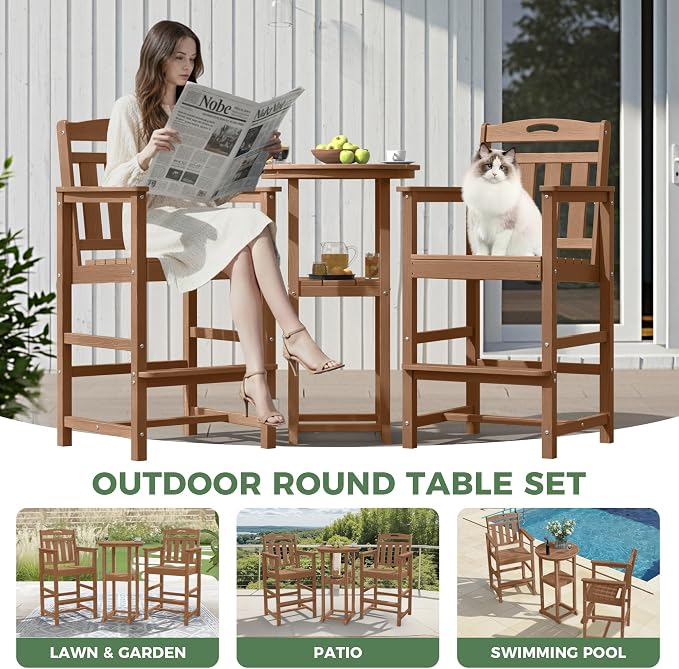 Outdoor Bistro Bar Set, Patio High Top Table and Bar Height Tall Adirondack - Image 7