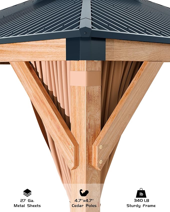 GarveeLife Hardtop Wood Gazebo 10 ft x12 ft - Image 3