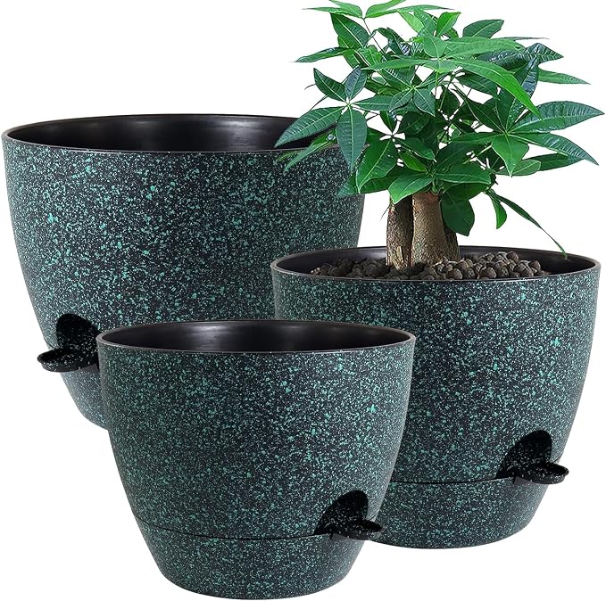 Large Self Watering Pots, 12/10/9 Plastic Planters by UOUZ