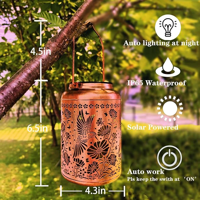 Solar Lanterns Outdoor Waterproof, Hummingbird & Gesang Flower Lights, Metal - Image 4