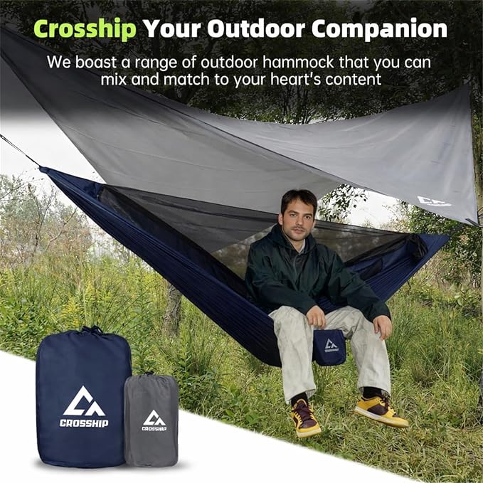 Camping Hammock with Mosquito Net, 2 Person Hammock Bug Net, Parachute Nylon - Image 5
