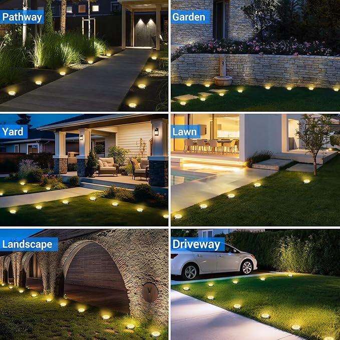 Peasur Solar Ground Lights Outdoor, 2 Pack Flat Solar Powered Disc Lights - Image 6