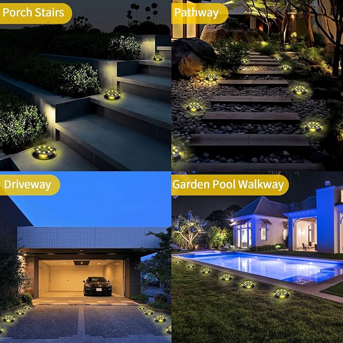 Solar Ground Lights Outdoor Waterproof, 8 Pack 12 LEDs Solar Garden Disk Lights - Image 7