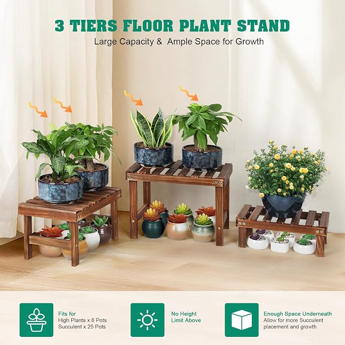 3 Tiered Small Plant Stands Shelf Indoor Outdoor, Wood Flower Pot Stand Holders - Image 2