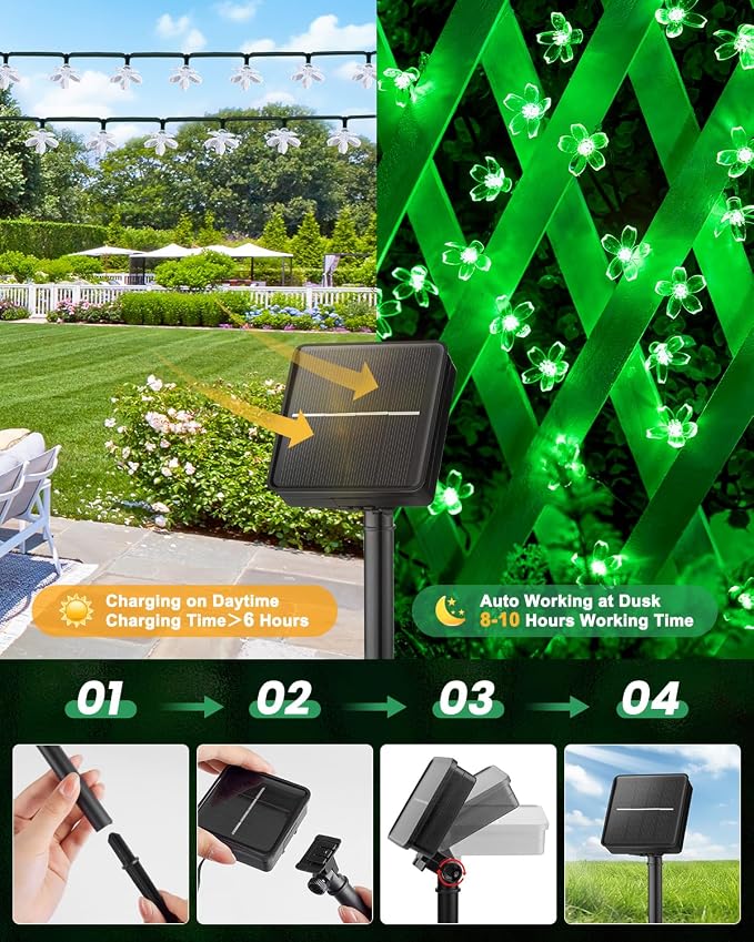 Brightown 60 LED Flower Solar Lights String Outdoor Waterproof Fairy Lights - Image 5