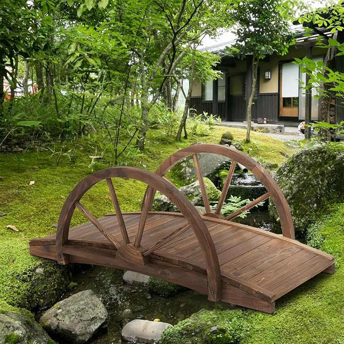 3.3ft Arched Wooden Garden Bridge - Image 2