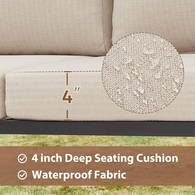 MELLCOM 6 Pieces Patio Furniture Sets, L-Shaped Patio Conversation Sets Metal - Image 4