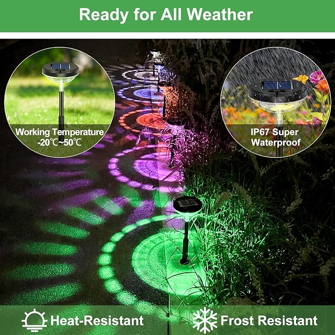 Bright Solar Pathway Lights 6 Pack, Color Changing+Warm White LED Solar Lights - Image 5