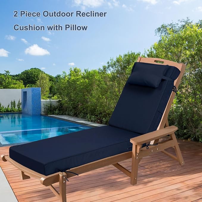 Outdoor Chaise Lounge Cushions Set of 2, Waterproof Fade Resistant Patio - Image 6