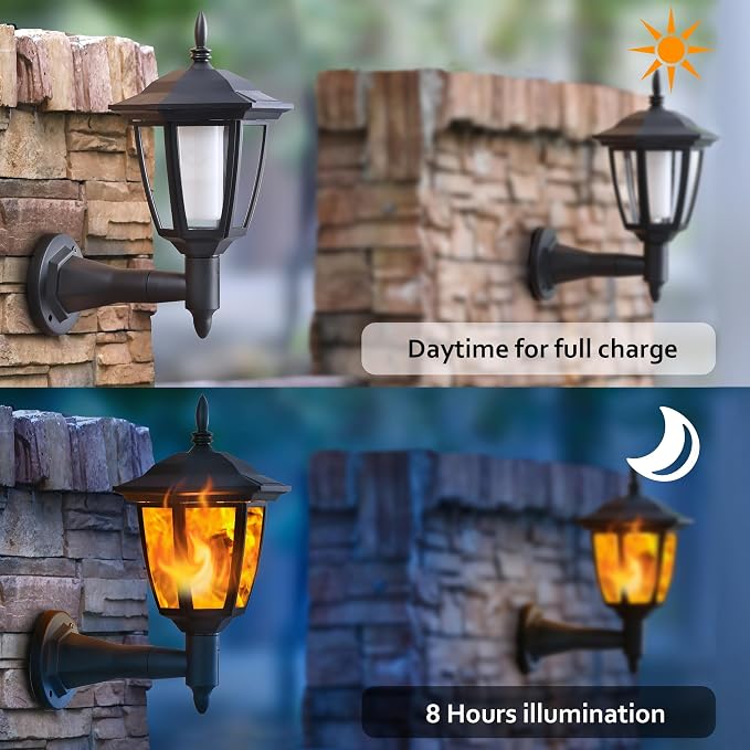 Dynaming 2 Pack Solar Flame Wall Lanterns Outdoor, Solar Powered Wall Mounted - Image 3