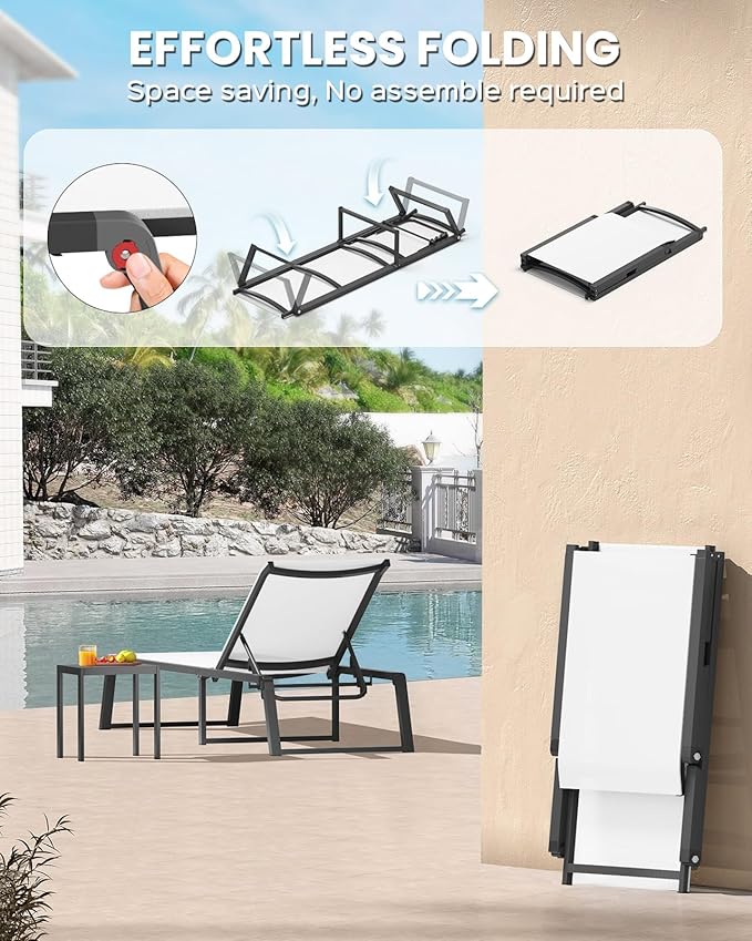 Aluminum Chaise Lounge Chair Outdoor, Foldable & Assembly Free Patio Pool - Image 3