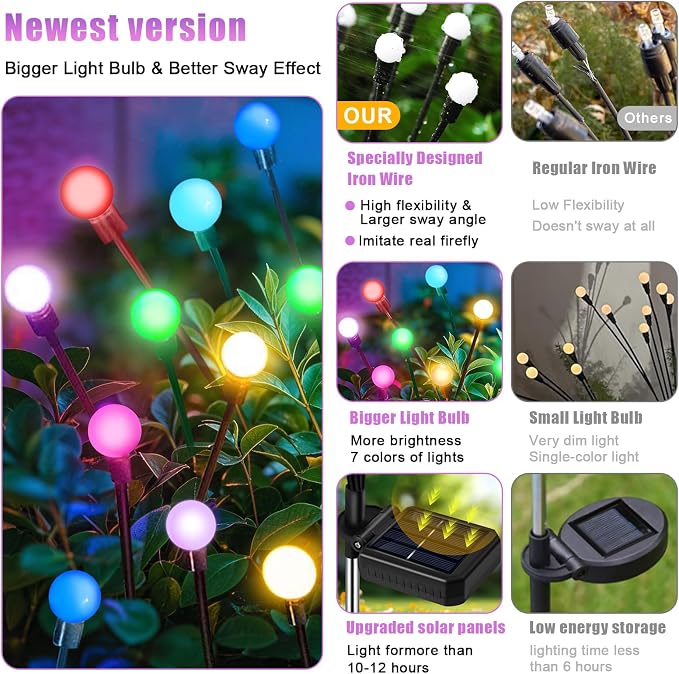 Solar Garden Lights Outdoor, Swaying Light Waterproof Solar Lights Outdoor - Image 4