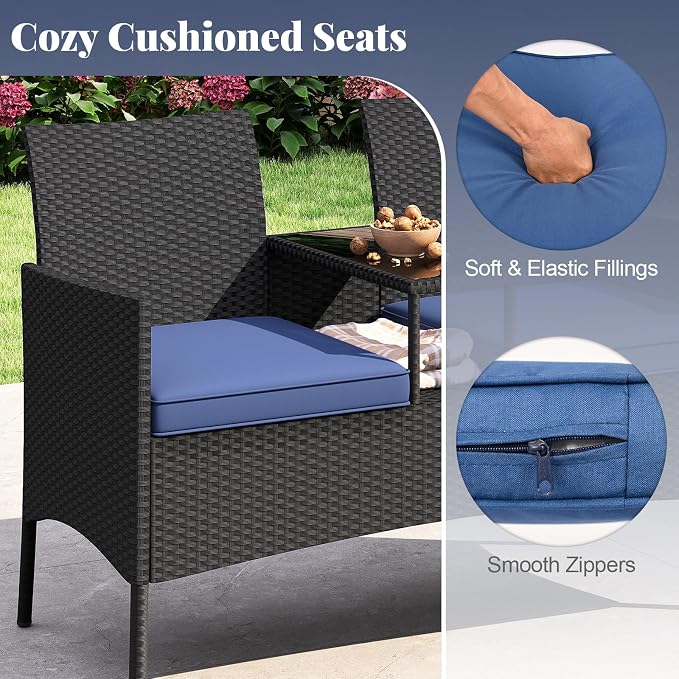 Tangkula Patio Loveseat with Built-in Table, Wicker 2-Seat Furniture with Soft - Image 5