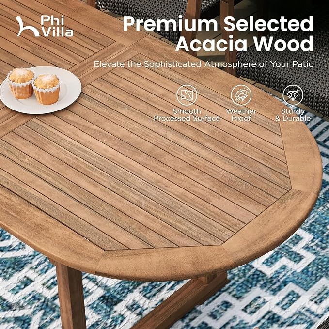 PHI VILLA 9 Pieces Acacia Wood Outdoor Dining Set - Image 4