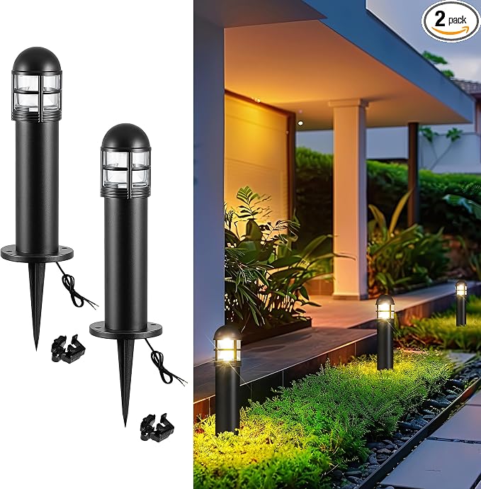 2 Pack 12V LED Bollard Pathway Lights, High Brightness 200LM, IP67 Waterproof by MOON-DE-AGE