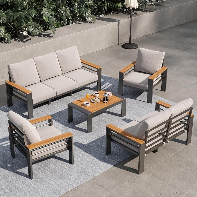 Aoxun Aluminum Outdoor Patio Furniture Set, 7 Seats Outdoor Sectional by Aoxun