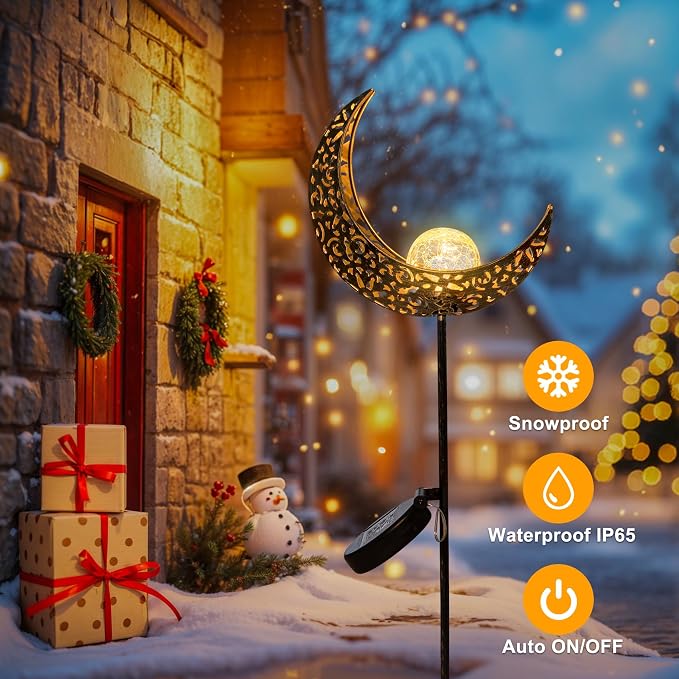 2Pack Moon Garden Gifts Solar Lights Outdoor Stakes Waterproof, Gifts - Image 5
