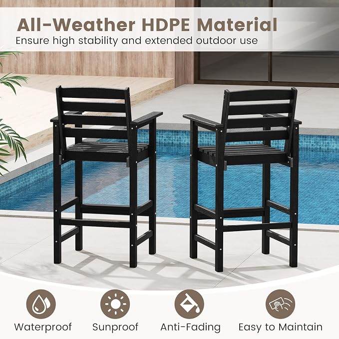Tangkula Patio Adirondack Chairs Set of 4, HDPE Bar Height Chair - Image 6
