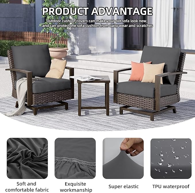 14Pcs Outdoor Cushion Covers, Patio Cushion Covers, Stretch Elastic Slipcovers - Image 4