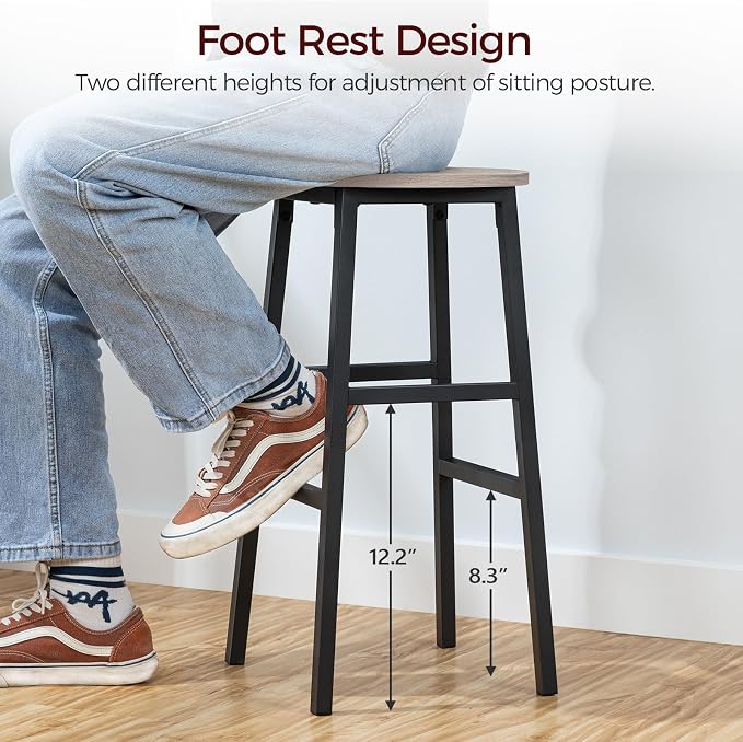 Bar Stools, 24.4 Inch Kitchen Breakfast Bar Chairs, Industrial Bar Stools - Image 7