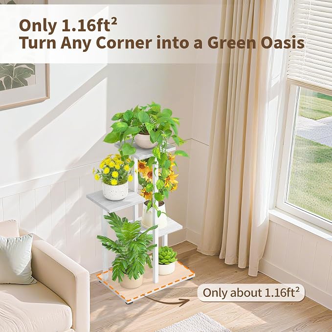 LASZOLA White 4 Tiered Wood Plant Stand Indoor - Image 6