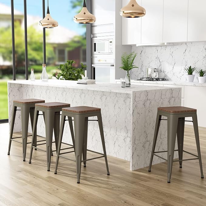 Andeworld Bar Stools Set of 4 Stackable Metal Bar Stools Industrial Counter by Andeworld