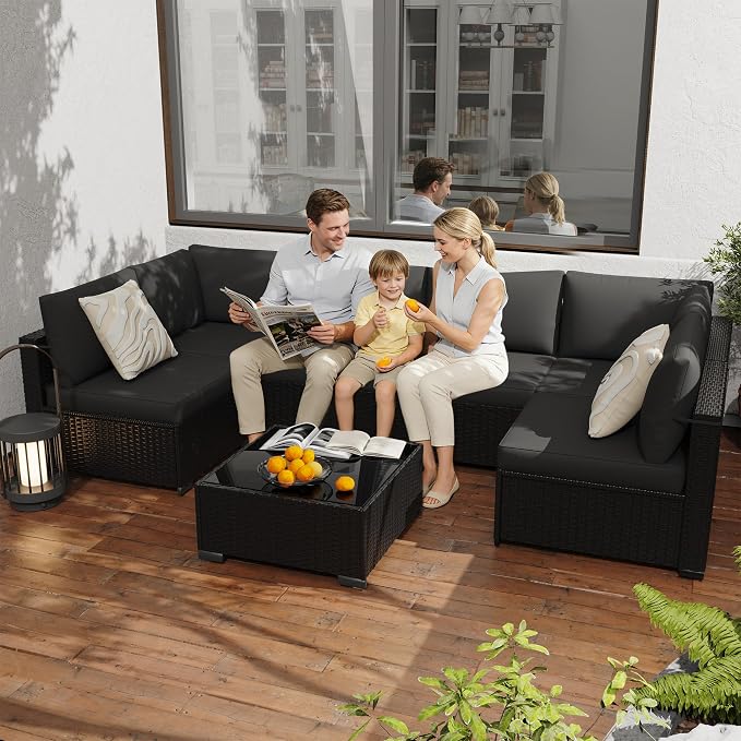 KIGOTY Patio Furniture Set, 7 Pieces Modular Outdoor Sectional Sofa, PE Rattan - Image 7