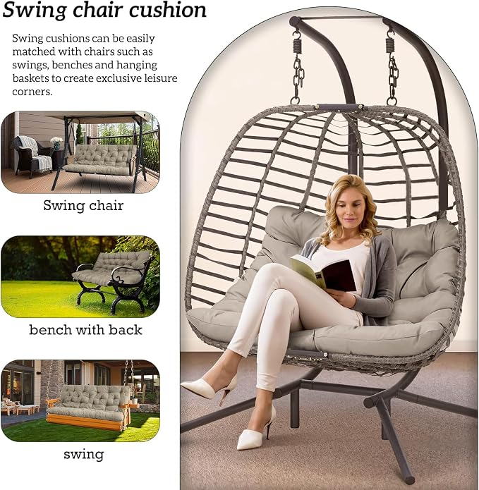 Outside Benches Cushion with Backrest, Thicken Waterproof Swing Cushions 2/3 - Image 2