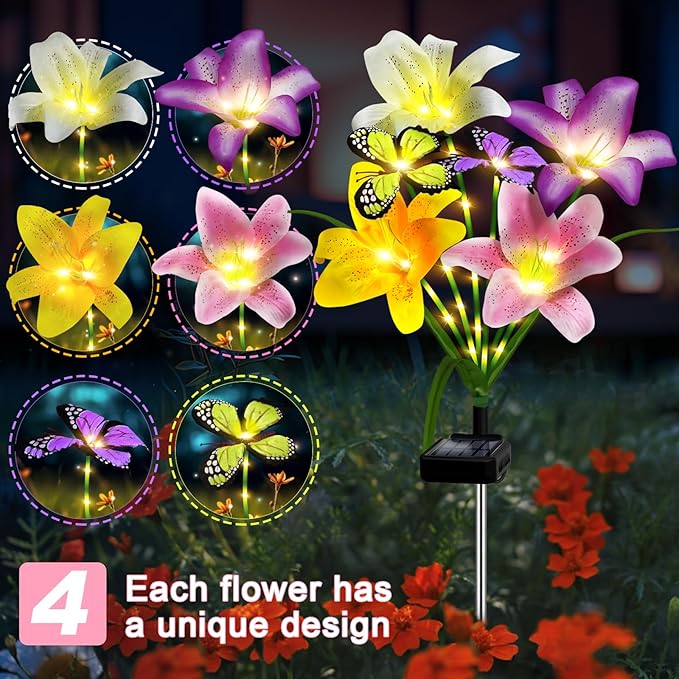 Solar Garden Lights Outdoor, 4 Pack Flower Lights - Image 4