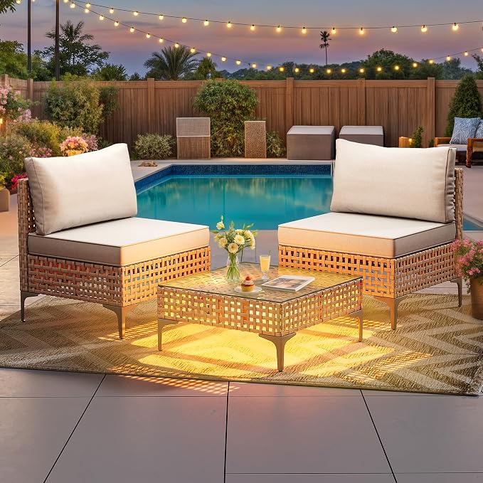 YITAHOME Wicker Patio Furniture Set 3 Pieces Outdoor Sectional Sofa by YITAHOME