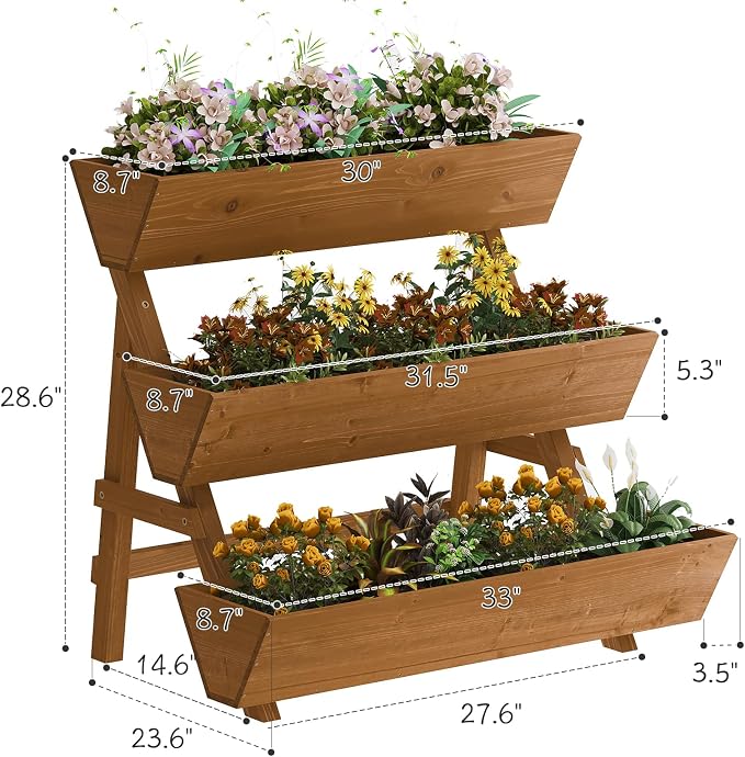 3-Tiers Wooden Raised Garden Bed, Wood Planter Box - Image 7