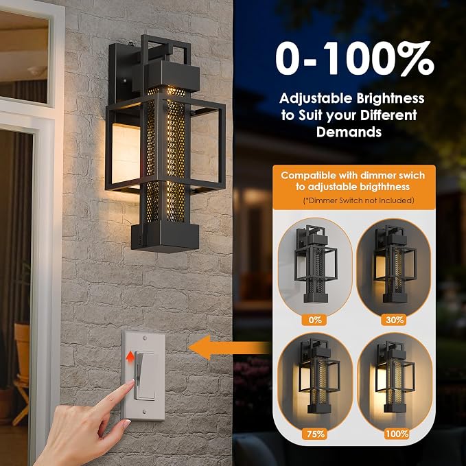 2 Pack Dusk to Dawn Outdoor Exterior Lighting Fixtures Wall Mount, Dimmable - Image 3