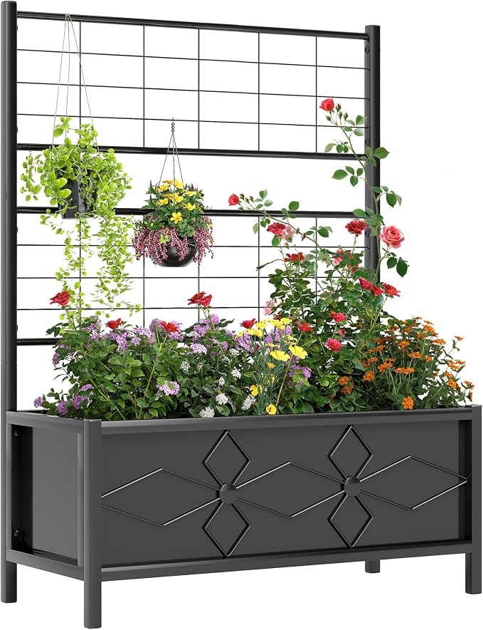 Outsunny Planter Box with Trellis, 35.4 x 15.7 x 47.2 inch Raised Garden Bed by Outsunny