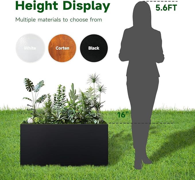 Galvanized Steel Planter Black Metal Outdoor Planter Powder Coated 32" x 12" x - Image 2