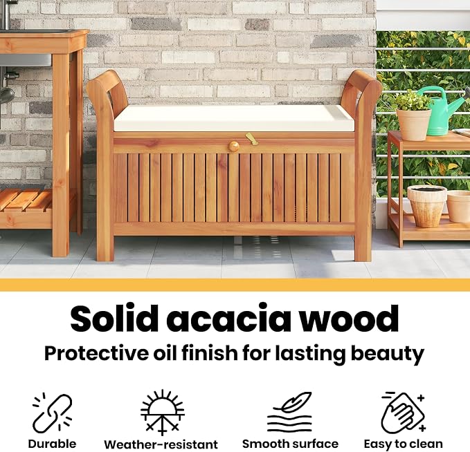 vidaXL Garden Storage Bench, Solid Acacia Wood, Classic Outdoor Design - Image 6