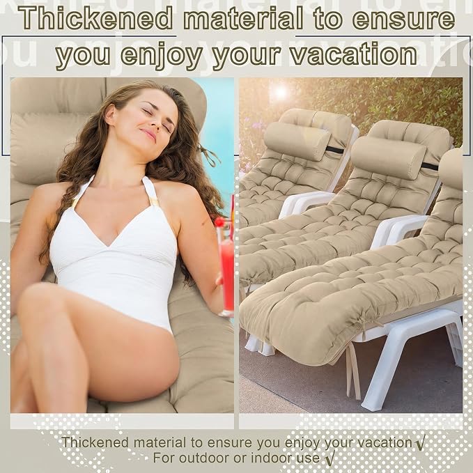 Tudomro 2 Pcs Light Camel 66'' Outdoor Chaise Lounge Cushion Waterproof Patio - Image 6