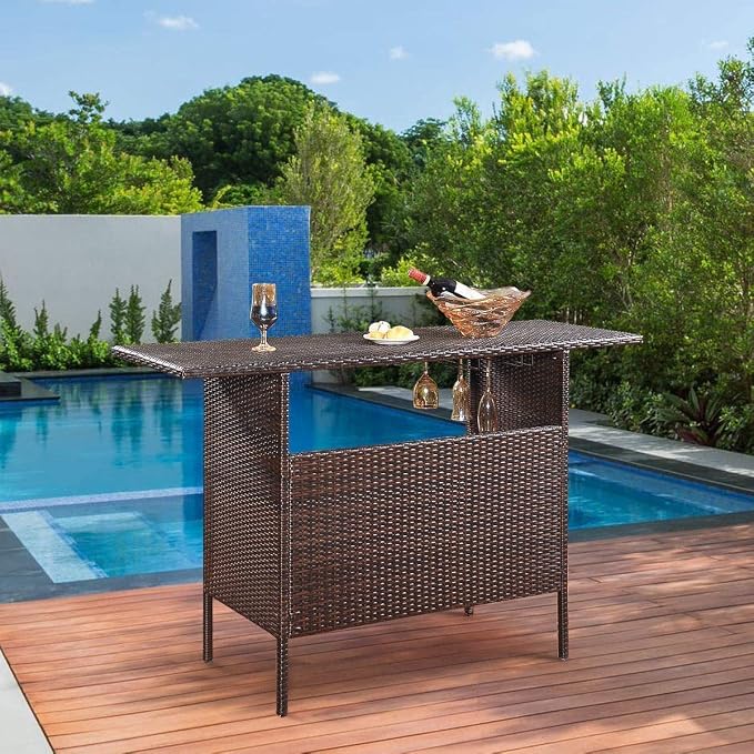 Outdoor Patio Rattan Bar Table, Wicker Bar Counter Table - Image 7