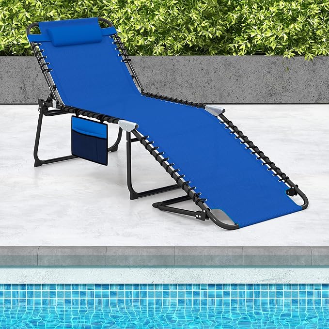 GYMAX Lounge Chair for Outside, 440lbs 27” Oversize Folding Beach Tanning - Image 9