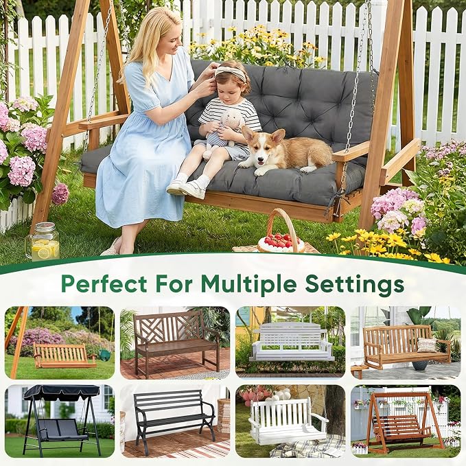 Porch Swing Cushions 60 Inch Waterproof, 2 3-Seater Replacement - Image 5