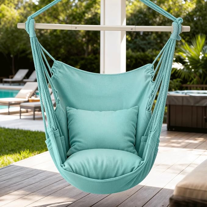 MoNiBloom Hammock Chair Hanging Rope Swing w/2 Cushions, Boho Macrame Hanging - Image 3