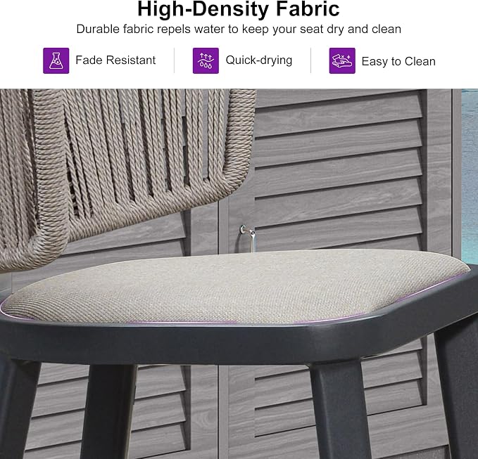 PURPLE LEAF Outdoor Bar Height Stool Set of 2 Modern Rattan Bar Chairs - Image 8