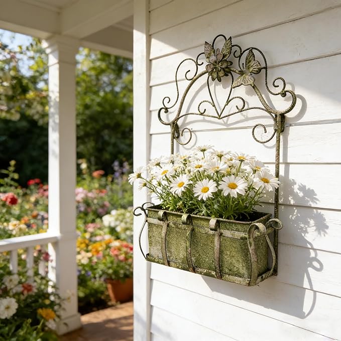 Rustic Metal Wall Planter Vintage Wall Mounted Flower Pot Farmhouse Distressed - Image 8