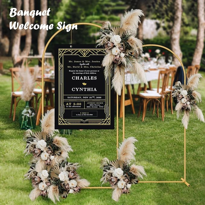 Metal Arch Backdrop Stand 7.2FT+6FT Wedding Arch Backdrop Stand Set of 2 Gold - Image 6