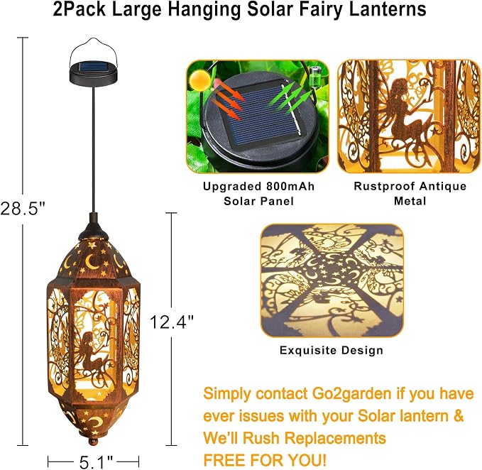 Go2garden 12.4" Solar Outdoor Lanterns Waterproof Garden Gifts Women, Moon - Image 7
