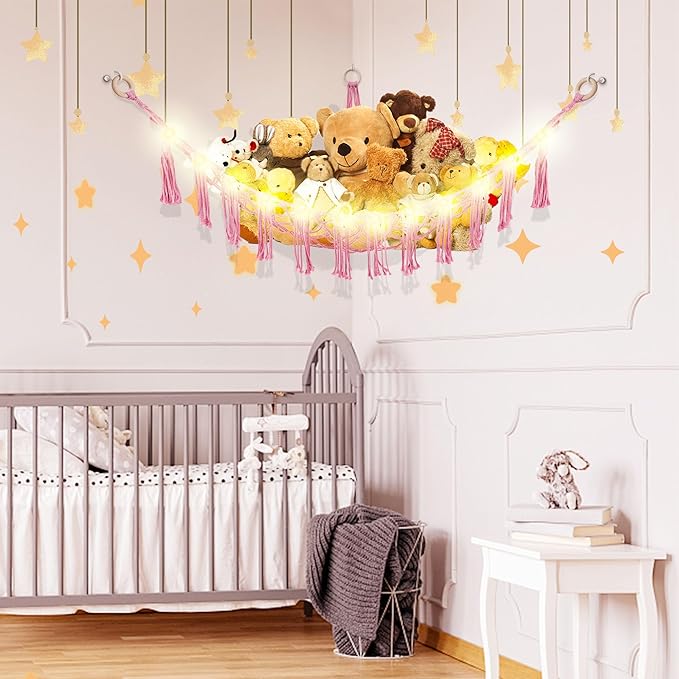 Stuffed Animal Hammock with LED Light, Large Stuffed Animals Storage Corner - Image 2