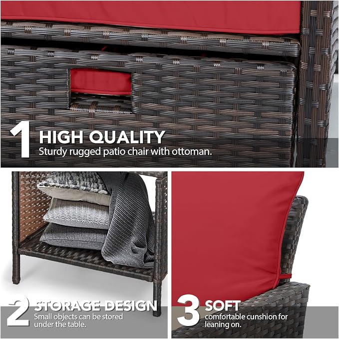LEVELEVE Balcony Furniture 5 Piece Patio Conversation Set, PE Wicker Rattan - Image 8