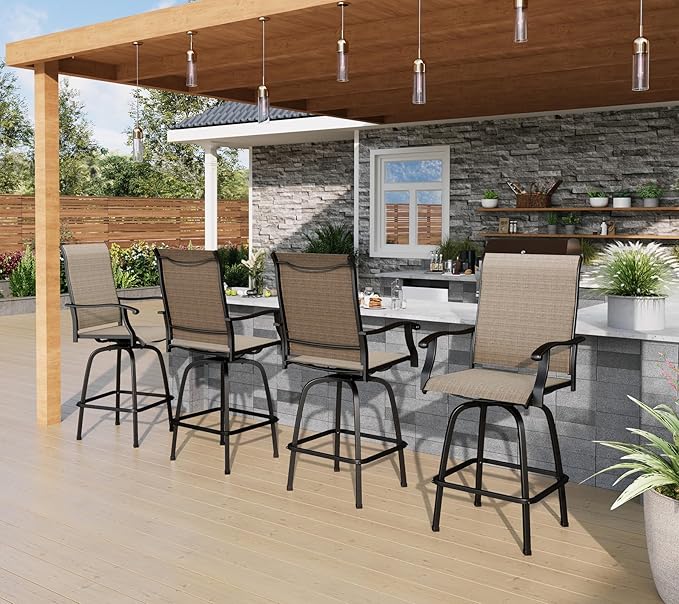 PHI VILLA Outdoor Bar Stools Set of 4, Swivel Patio Bar Stools & Chairs - Image 2